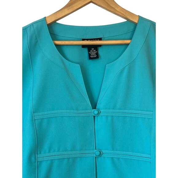 Maggie Barnes 3X Turquoise Button Front Blouse 3/4 Sleeves Cuffed Detail - Picture 3 of 16